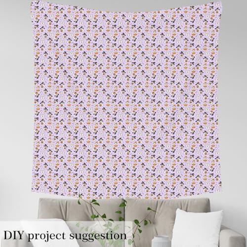 Feelyou Happy Halloween Soft Flannel Fabric by The Yard Kids 5 Yards Light Purple Cute Ghost Upholstery Fabric for Boys Pumpkin Candy Spooky Trick or Treat for Home DIY Projects, Indoor Decor