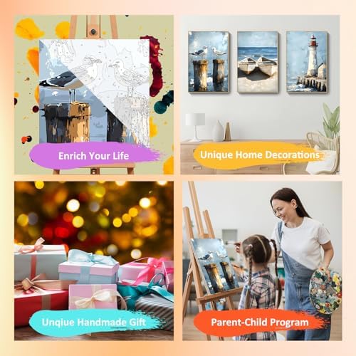 Mandun Beach Paint by Numbers Kit for Adults, 3 Pack, 7.8x11.8 inch