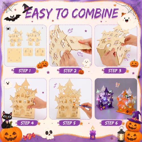 DoubleFill 6 Set Halloween Wooden Castle House Craft Kits, DIY