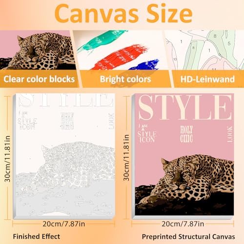 Mandun Lucky Leopard Paint by Numbers Kit for Adults, 3 Pack, 7.8x11.8 inch