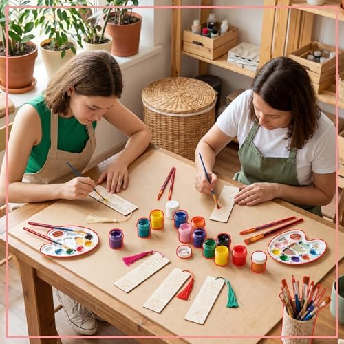 200 Pcs Mother's Day Wood Bookmarks to Color, Color Your Own with Tassels