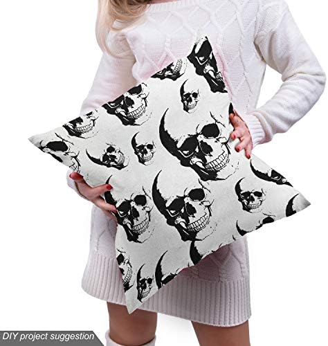Lunarable Skull Fabric by The Yard, Skulls Pattern Monochrome Detailed Sketch Human Skeleton Head Fear Halloween Theme, Decorative Fabric for Upholstery and Home Accents, 1 Yard, White Black
