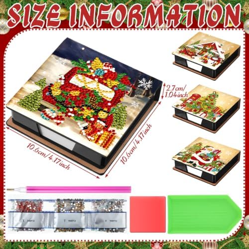 Saillong Christmas 4 Pcs Diamond Painting Note Box Kit Sticky Note Holders