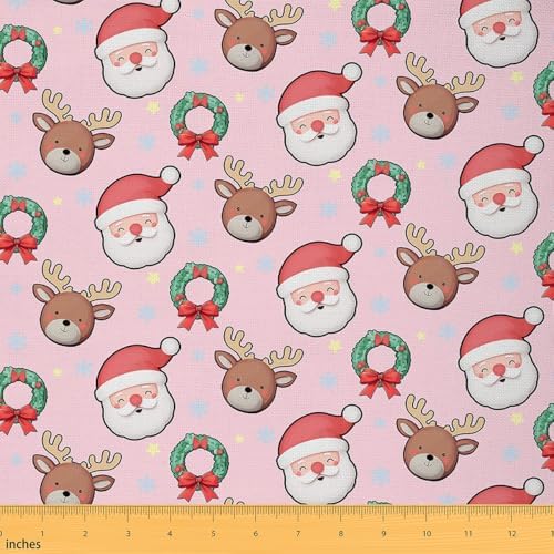 JEJELOIU Santa Claus Fabric by The Yard Merry Christmas Upholstery Fabric for Sewing Crafting Xmas Deer Elk Decor Waterproof Indoor Outdoor Decor for Home DIY Projects 5 Yards