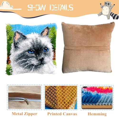 Ragdoll Cat Latch Hook Kits for Adults Beginners, Pre-Printed 17“ X 17"
