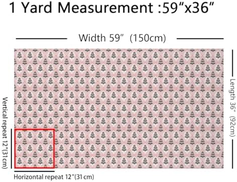 JEJELOIU Christmas Tree Fabric by The Yard Xmas Theme Upholstery Fabric for Sewing Crafting Pink Grid Waterproof Indoor Outdoor Decor for Home DIY Projects 5 Yards