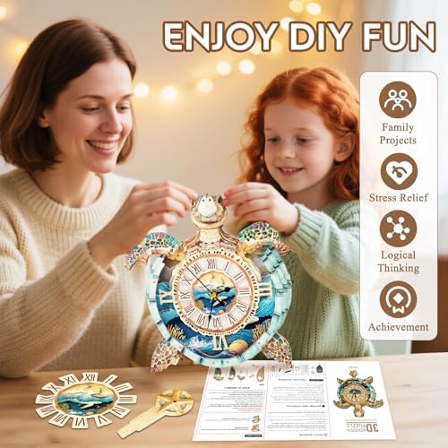 3D Puzzles for Adults Wooden Sea Turtle Clock Puzzle Adult Crafts