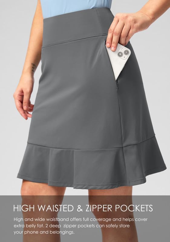 Viodia 20" Knee Length Skorts Skirts for Women with Pockets High Waisted Athletic Tennis Golf Skort for Casual Summer