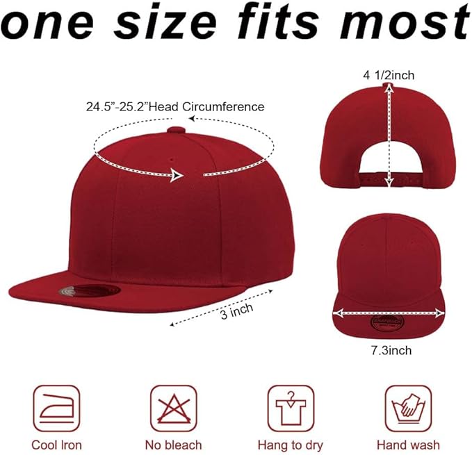 ZH Plain Flat Brim Snapback Baseball Caps Adjustable Blank Baseball Caps Wholesale 12 Pack