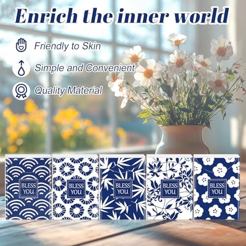 Outus 50 Pack Blue Japanese Pattern Travel Size Pocket Tissues