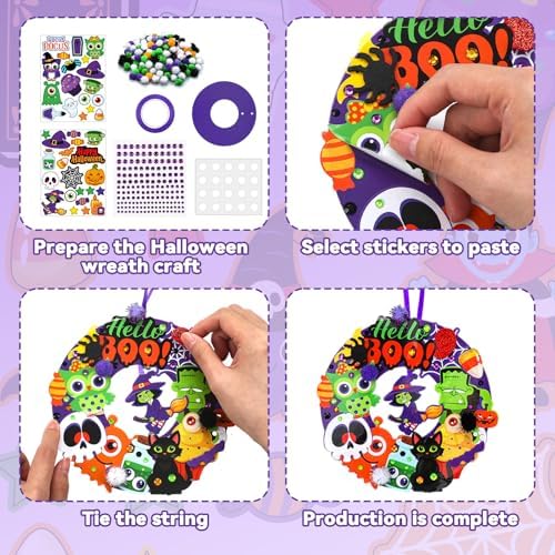 Hollowfly 48 Sets Halloween Wreath Craft Kits, DIY Boo Wreath with Stickers