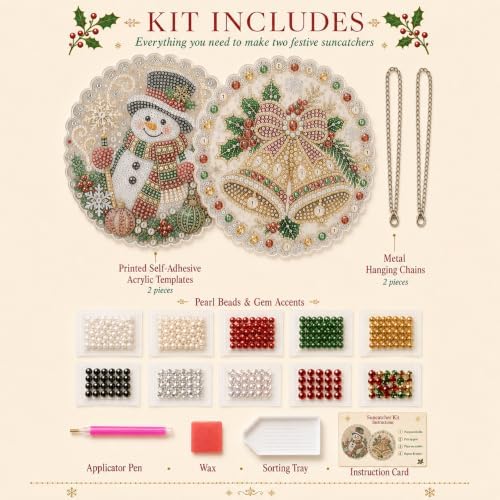 2 PCS Christmas Pearl Diamond Painting Suncatcher Kit, DIY Craft (#B, 8in)