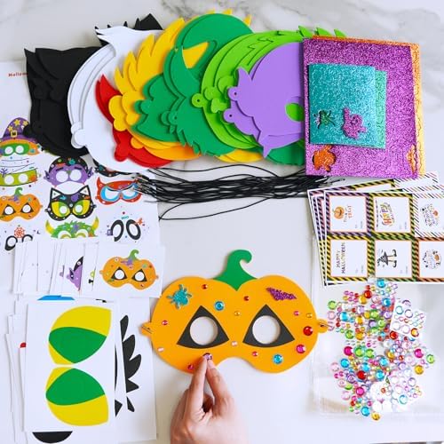 Winlyn 24 Sets Halloween Masks Craft Kits Halloween Face Masks DIY Foam Halloween Party Mask Art Sets Ghost Monster Mummy Face Stickers for Kids Classroom Activities Party Favors Treats
