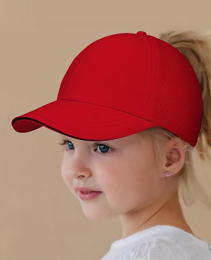 Little Girls Reflective Baseball Cap Criss Cross Ponytail Hat Kids Quick Dry Mesh Summer Sports Hat for Toddler Ages 3-8
