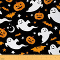 Feelyou Ghost Print Fabric By The Yard, Pumpkin Lantern Upholstery Fabric for Chairs,Bat Halloween Theme Decorative Soft Flannel, 10 Yards, Black