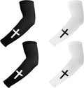 BOXOB 2 Pairs Faith Cross Arm Sleeves, Polyester Religious Compression Cooling Arm Sleeves for Men Women Football Basketball Baseball Running Cycling Outdoor Activities Sleeve (Black, White)