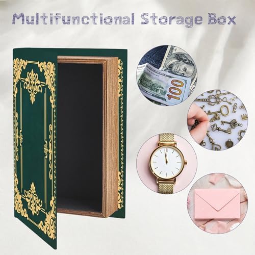 Vintage Book Trinket Box Faux Book Storage Box Dark Green 9.1 x 5.9 x 2 Inch Rustic Storage Organizer for Jewelry Trinket Wedding Memories Hobby Keepsake Photos Home Office Decoration
