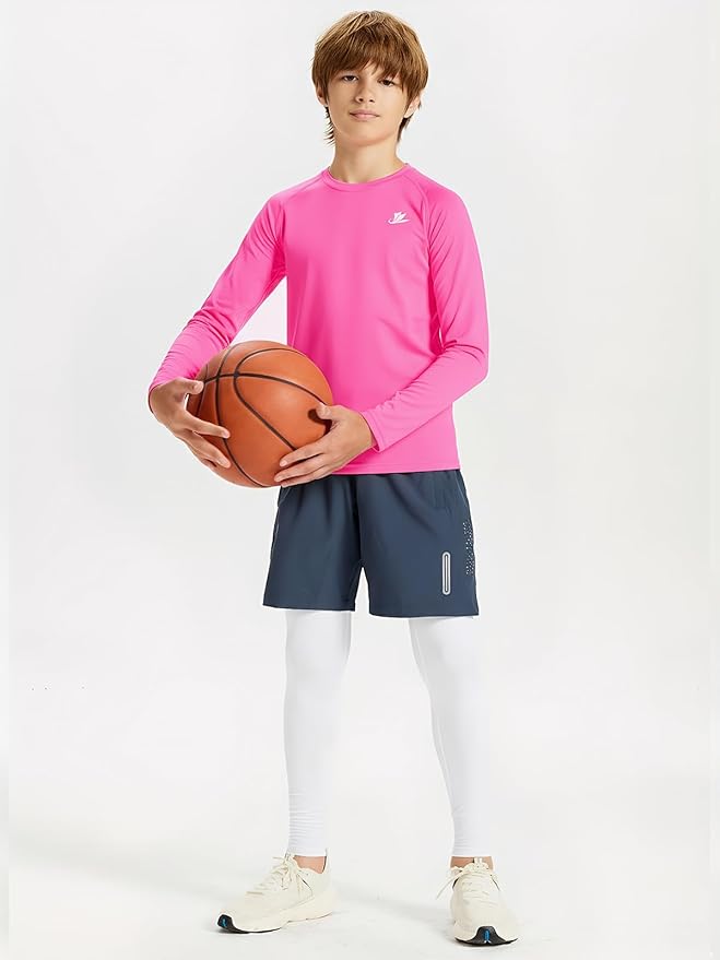 DEVOROPA Youth Boys Compression Thermal Shirt Long Sleeve Kids Fleece Baselayer Soccer Baseball Undershirt Slim/Regular/Husky