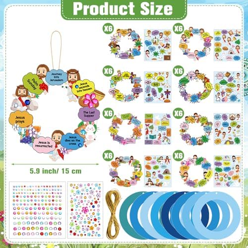 Hollowfly 48 Sets Christian Easter Wreath Craft Kit for Sunday School