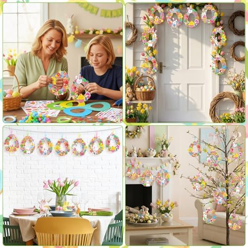 Hollowfly 48 Sets Easter Wreath Craft Kits DIY Paper Ornaments Stickers