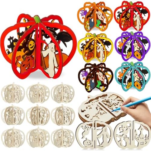 Yalikop 72 Pcs Halloween Kids Wood Crafts, 4.7 x 4 in, Ghost Pumpkin Cat