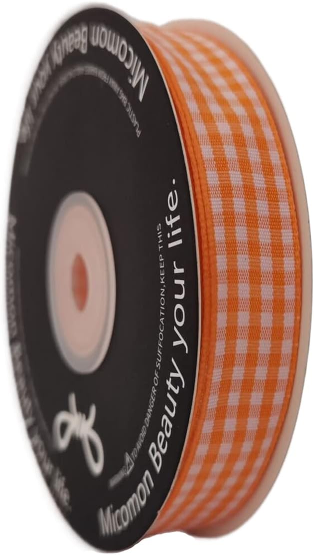 Orange Gingham Plaid Checked Ribbon 25 Yards Each Roll 100% Polyester - Image 2
