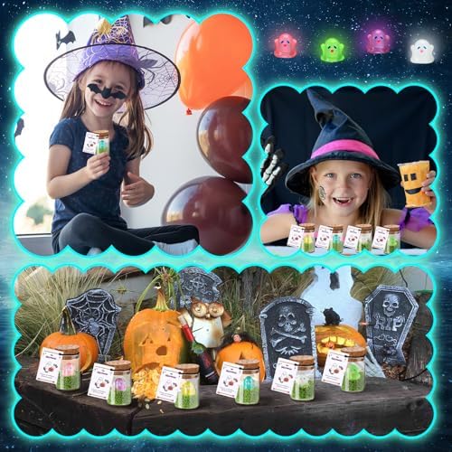 Skylety 60 Sets Halloween Ghost in a Mason Jar with Moss and Card Glow in the Dark Adopt a Ghost Figurine Luminous Creepy Crafts Spooky Crafts for Halloween Horror Decorations DIY Party Gifts