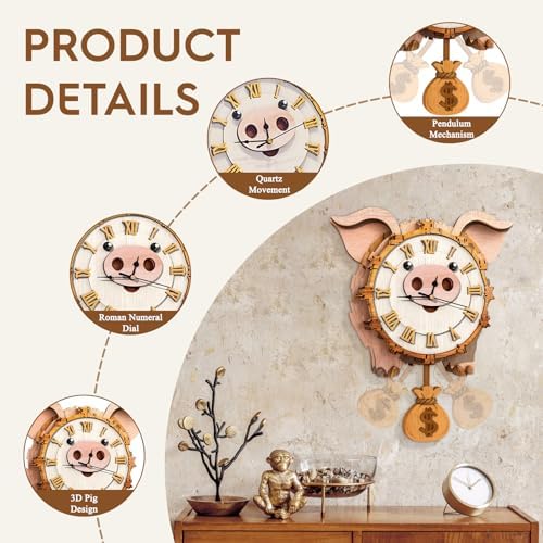 3D Puzzles for Adults Wooden Pig Puzzle Clock Adult Crafts