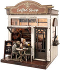 3D Wooden Coffee Shop Book Nook Kit - DIY Miniature Model with LED Lights, 143 Precision-Cut Pieces for Adults & Teens (1:24 Scale, Stress Relief Craft Gift)