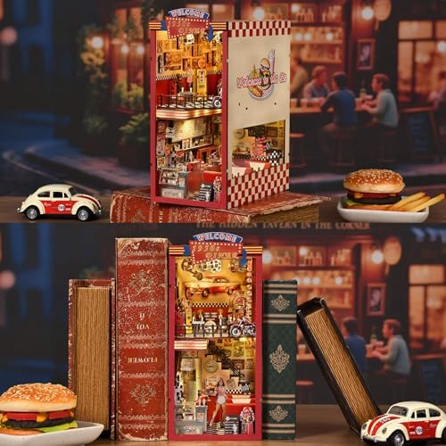 fifijoy Book Nook Kit for Adults, 1950s Diner Bookshelf Insert