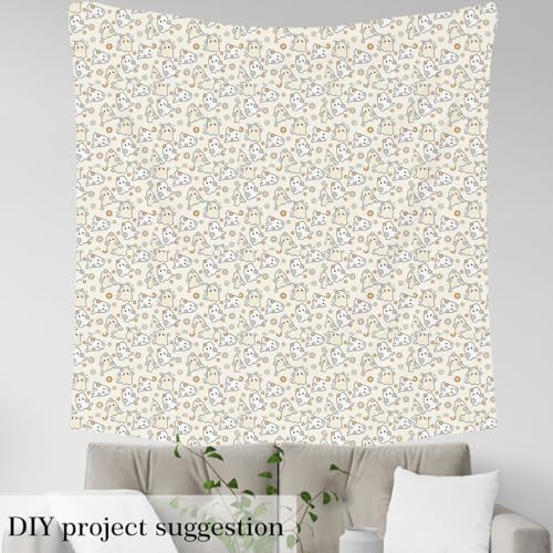Jejeloiu Happy Halloween Fabric by The Yard Kawaii Ghost Printed Upholstery Fabric Yellow Ghost Floral Waterproof Indoor Outdoor Decor for DIY Sewing Craft Projects 5 Yards