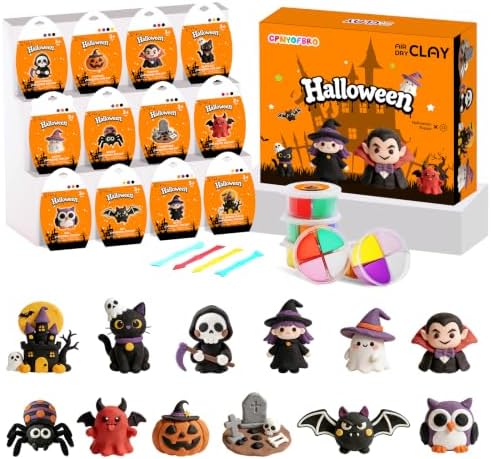 Air Dry Clay Kit - 12 Halloween Modeling Clay for Kids, Complete DIY Clay Craft Set with Sculpting Tools & Step-by-Step Tutorials, Ultra Soft & Non-Sticky Clay, Gift Ideas for Halloween