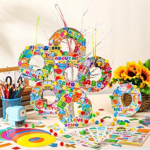 Hollowfly 48 Sets Back to School Craft Kits DIY Wreath for First Day