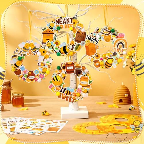 Hollowfly 48 Sets Bee Craft Kits DIY Summer Wreath with Honey Stickers