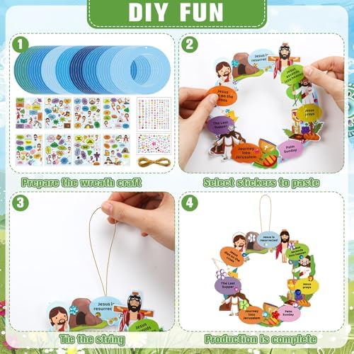 Hollowfly 48 Sets Christian Easter Wreath Craft Kit for Sunday School