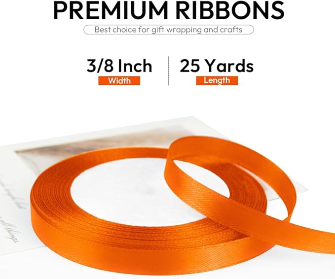 3/8 Inch Orange Ribbon, 25 Yards Orange Stain Ribbon - Image 2