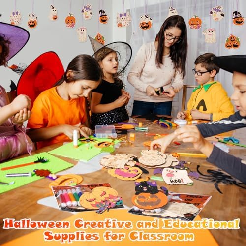 24 Sets Wooden Halloween Coloring Crafts Kits with Watercolor Pen