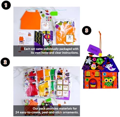 Winlyn 24 Sets Halloween Crafts Kits DIY Halloween House Ornaments Decorations Art Sets Monster Ghost Bat Foam Stickers Fall Arts and Crafts for Kids Classroom Activities Trick-or-Treat Party Favors