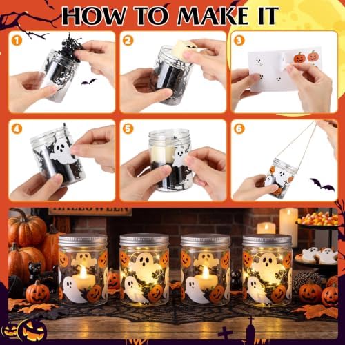 24 Sets Halloween Crafts Kits DIY Ghost Plastic Mason Jar