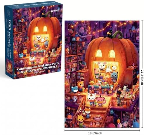 1000 Piece Puzzle for Adults, Cute Pumpkin Bookstore Party