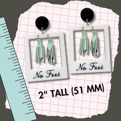 It's Just So You ~ *Glow in the Dark* Beetlejuice Ghost Polaroid Earrings, Spooky Halloween Acrylic Jewelry, Lightweight Dangle Studs