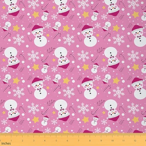 JEJELOIU Merry Christmas Fabric by The Yard Kawaii Xmas Snowman Upholstery Fabric for Chairs Snowflake Waterproof Indoor Outdoor Decor for DIY Sewing Craft Projects 5 Yards