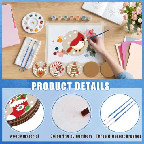 8 Pack Christmas Paint by Number Kits Coasters with Holder Cork Pads