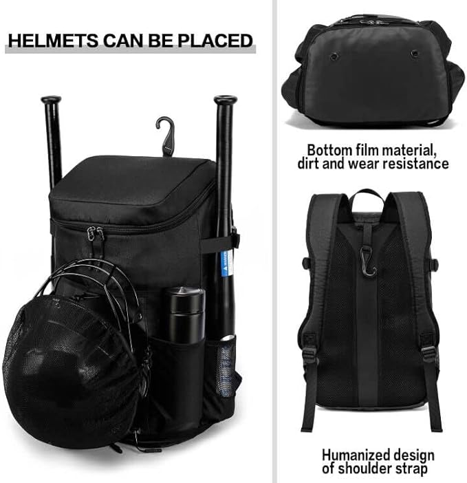 TUGUAN Baseball Backpack Equipment Bag for Adult with 2/4 Bat Holder & Fence Hook Lightweight Mens Softball Bag with Shoes Compartment Coaches Catchers Team Baseball Gear Bags Youth Boys