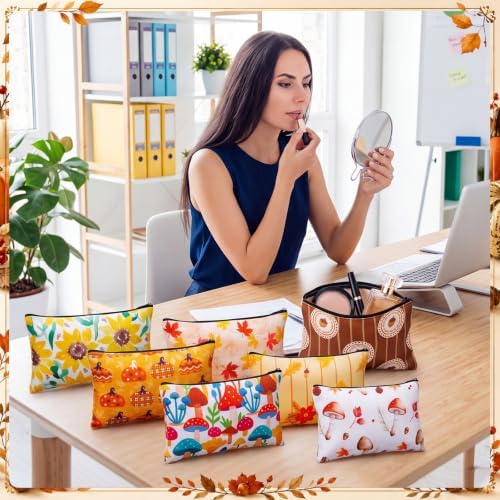 Meanplan 24 Pcs Fall Makeup Bags, Thanksgiving Day Cosmetic Bags for Women