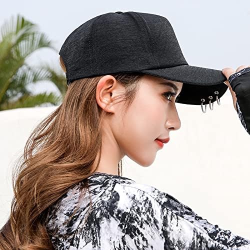 Kpop Hat Ring Baseball-Cap - Suga-Snapback Baseball Cap with Iron Rings (Black) (Medium, Black)