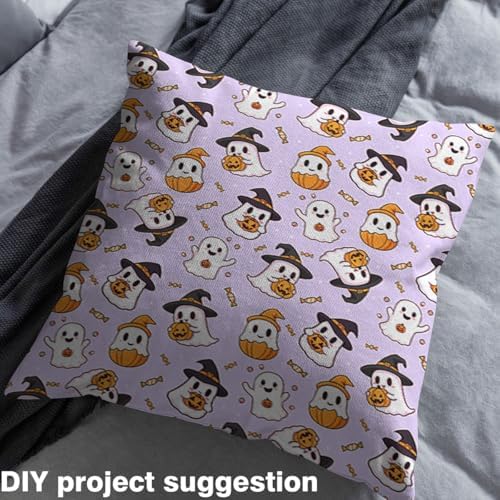 Feelyou Happy Halloween Soft Flannel Fabric by The Yard Kids 3 Yards Light Purple Cute Ghost Upholstery Fabric Pumpkin Candy Spooky Trick or Treat for Home DIY Projects, Indoor Decor