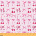Light Pink Cherry Bow Upholstery Fabric for Chairs | Cute Silk Ribbon Bowknot Outdoor Fabric by The Yard 181"x63", Princess Bow Tie Dreamy Kawaii DIY Craft Hobby Polyester Fabric
