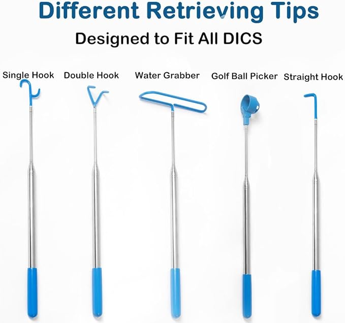 MD 5 in 1 Extendable Disc Golf Retriever (16FT) Telescopic Disc Golf Retriever-Disc Retriever with Stainless Steel Frame Multiple Hooks & Carry Bag-Disc Golf Retriever Pole for Tree Bushes & water