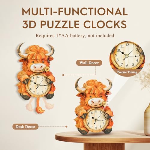3D Puzzles for Adults Highland Cow Puzzle Clock Adult Crafts